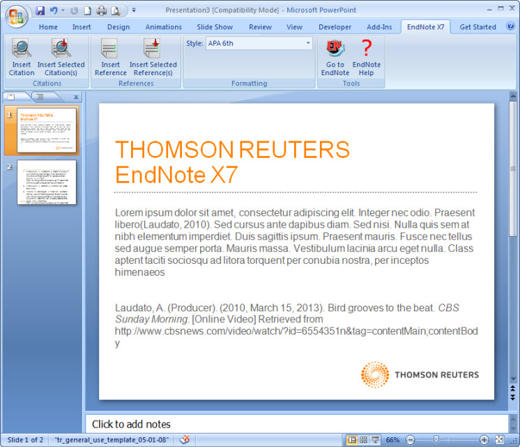 Endnote X7 For Windows Introduces Powerpoint Plug In