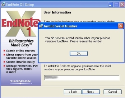 Endnote serial number