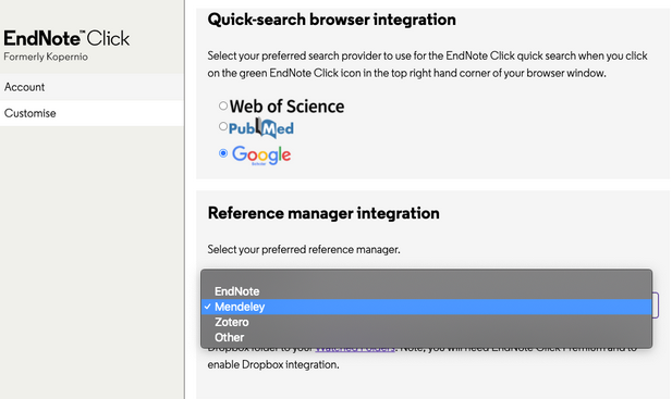 EndNote Click: How to export references to Mendeley with EndNote Click