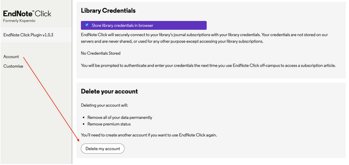 EndNote Click: How do I delete my EndNote Click account?
