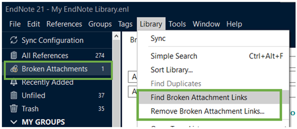 EndNote: Find Broken Attachment Links in EndNote Desktop library