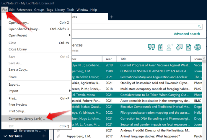 EndNote: Emailing bulk references and PDF(s) via Compressed Format