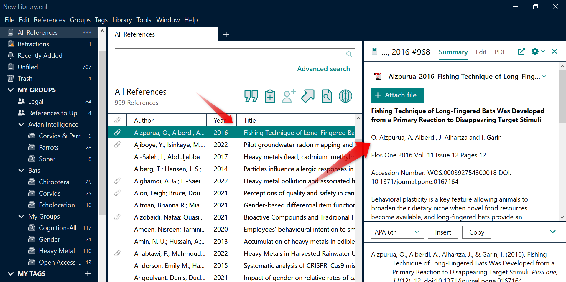 EndNote: The reference panel in the library is missing