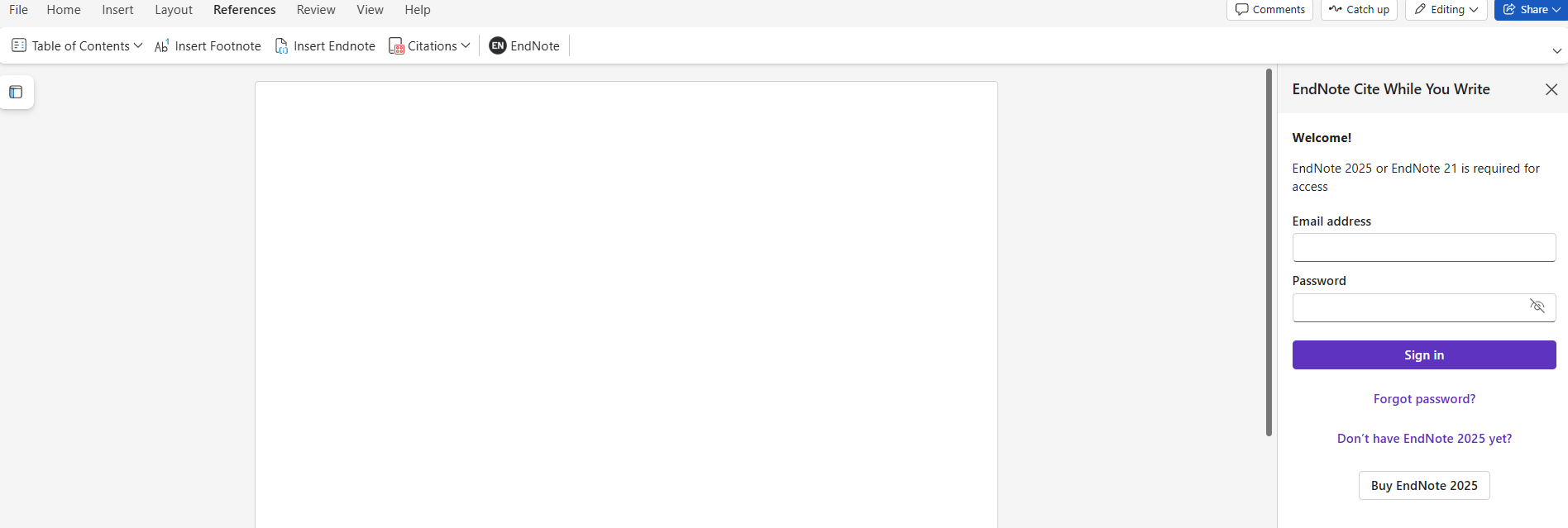 EndNote: Word Online CWYW