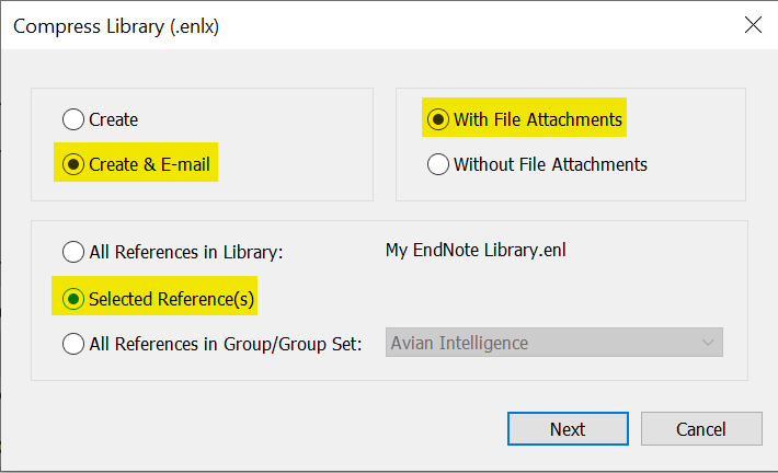 EndNote: Emailing bulk references and PDF(s) via Compressed Format