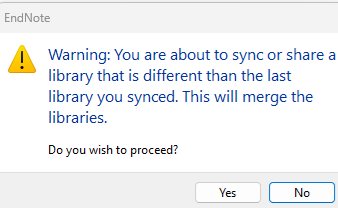 EndNote: You are about to sync or share a library that is different ...