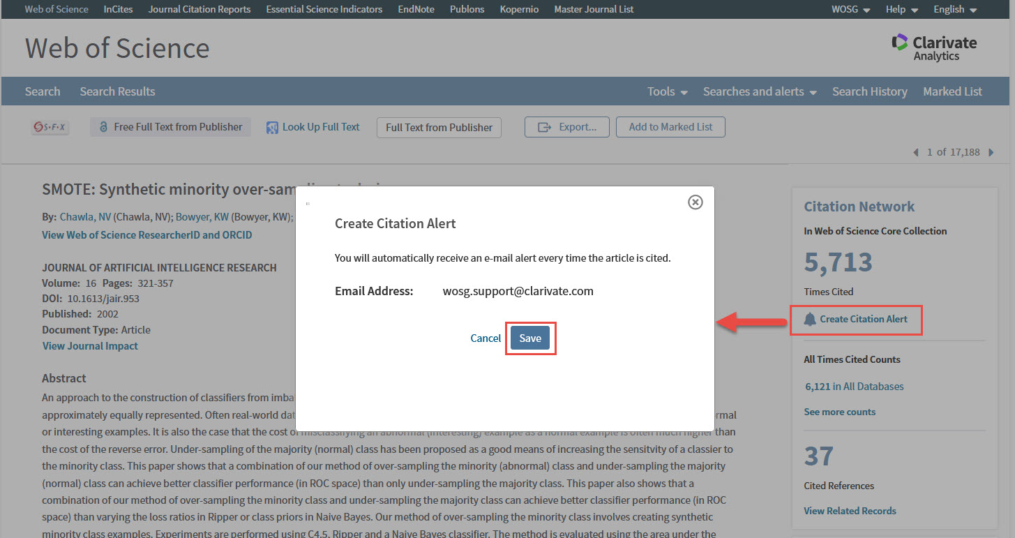 Web of Science Core Collection Steps to set up a citation